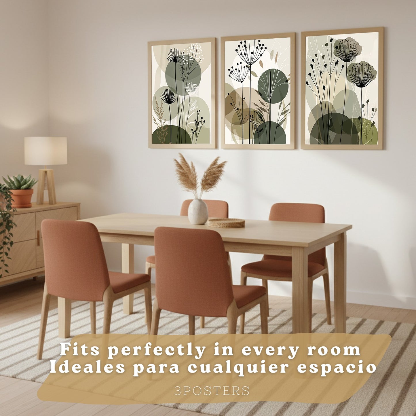 Set de 4 laminas decorativas Flores Abstractas Botanicas Cuadros Salon modernos - Posters decorativos Plantas verdesDecoración Dormitorios Cocina Baño