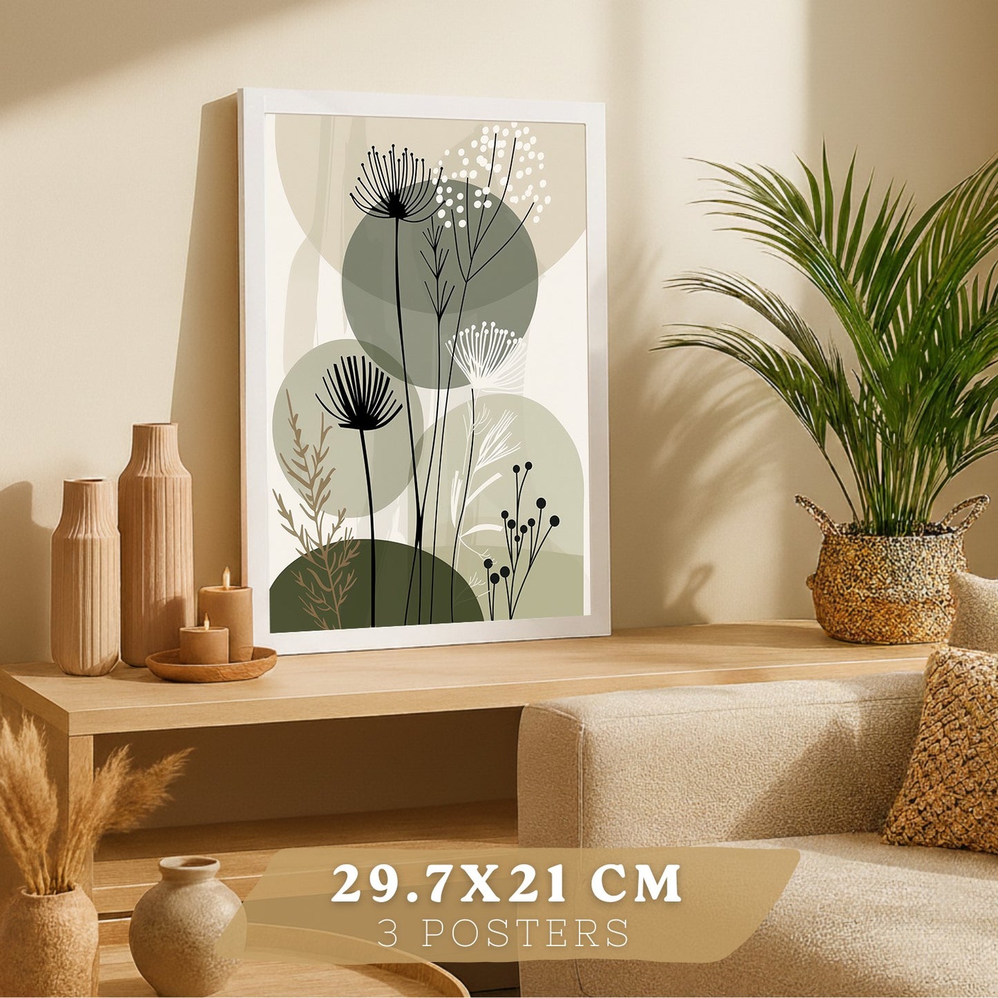 Set de 4 laminas decorativas Flores Abstractas Botanicas Cuadros Salon modernos - Posters decorativos Plantas verdesDecoración Dormitorios Cocina Baño