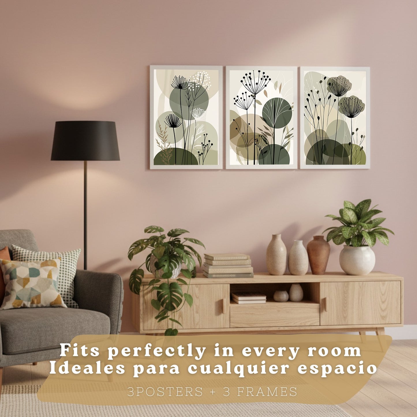 Set de 4 laminas decorativas Flores Abstractas Botanicas Cuadros Salon modernos - Posters decorativos Plantas verdesDecoración Dormitorios Cocina Baño