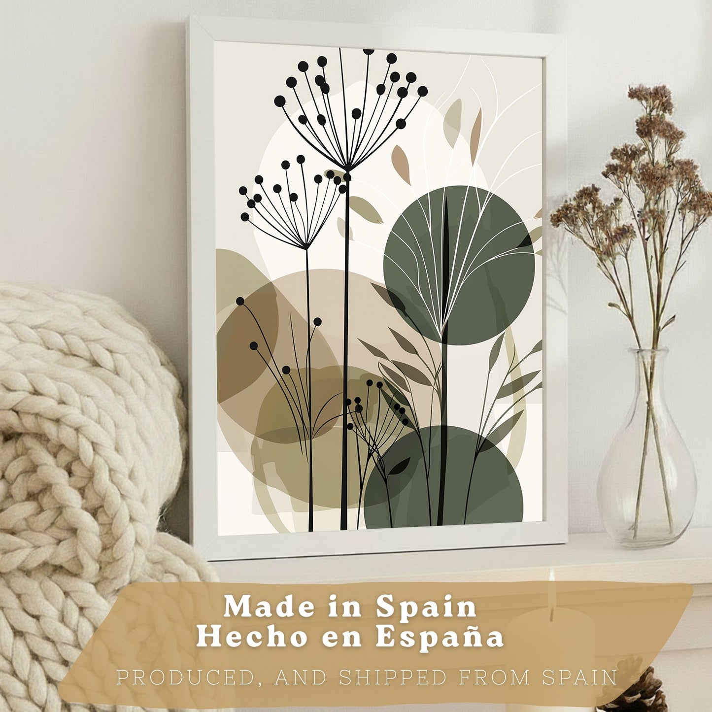 Set de 4 laminas decorativas Flores Abstractas Botanicas Cuadros Salon modernos - Posters decorativos Plantas verdesDecoración Dormitorios Cocina Baño