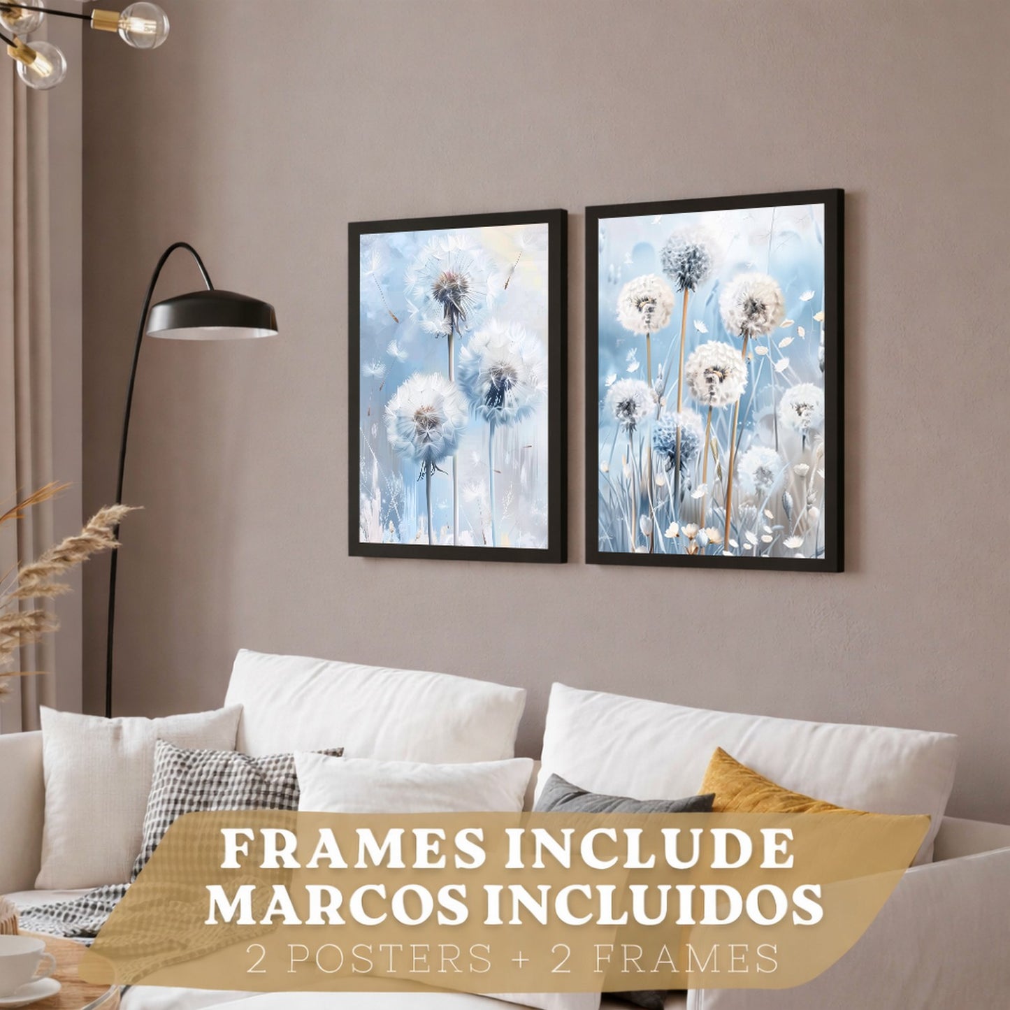 Set de 2 laminas decorativas Flores azules  Cuadros Salon modernos - Posters decorativos Azul Decoración Dormitorios.