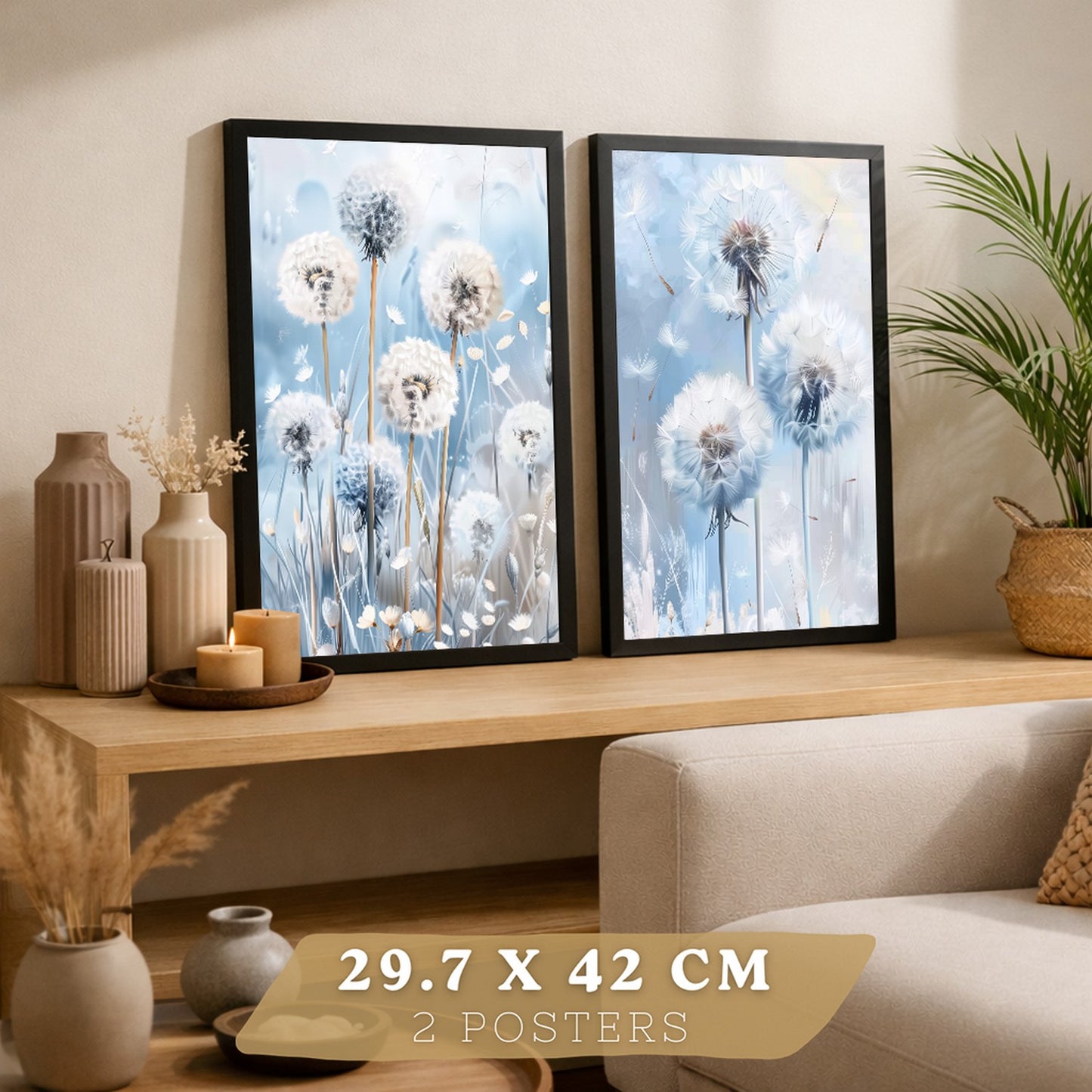 Set de 2 laminas decorativas Flores azules  Cuadros Salon modernos - Posters decorativos Azul Decoración Dormitorios.