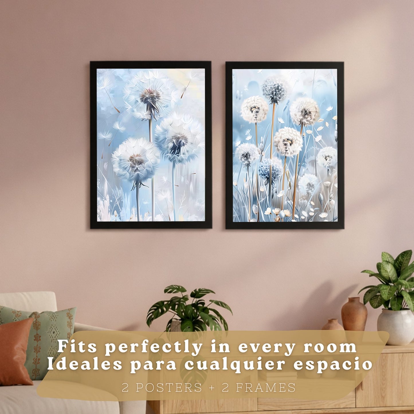 Set de 2 laminas decorativas Flores azules  Cuadros Salon modernos - Posters decorativos Azul Decoración Dormitorios.