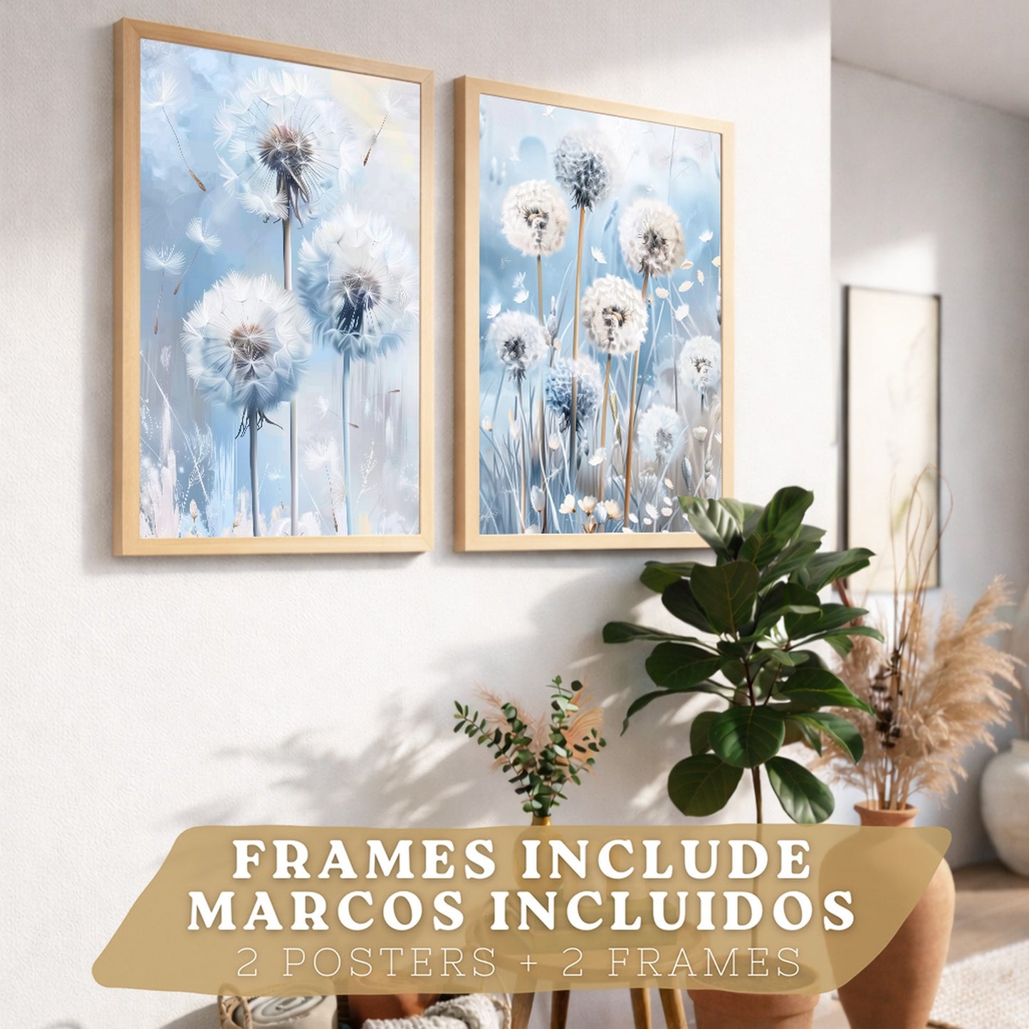 Set de 2 laminas decorativas Flores azules  Cuadros Salon modernos - Posters decorativos Azul Decoración Dormitorios.