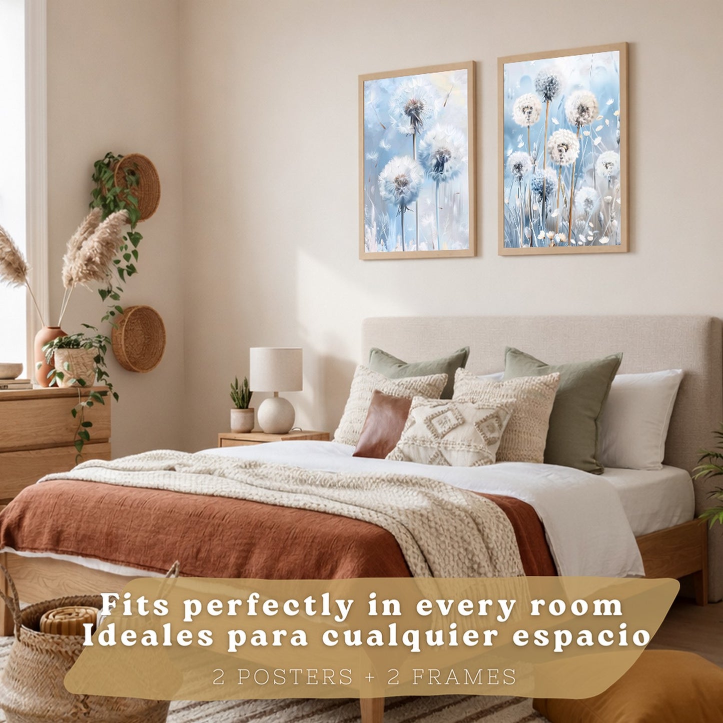 Set de 2 laminas decorativas Flores azules  Cuadros Salon modernos - Posters decorativos Azul Decoración Dormitorios.