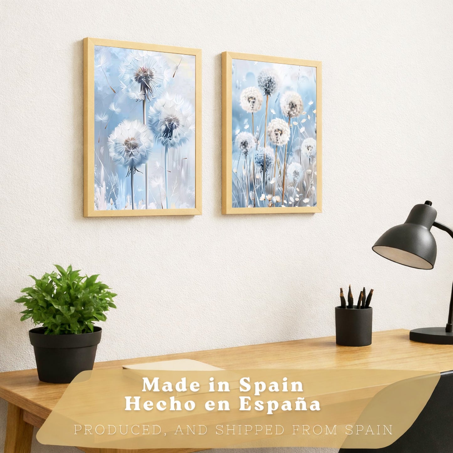 Set de 2 laminas decorativas Flores azules  Cuadros Salon modernos - Posters decorativos Azul Decoración Dormitorios.