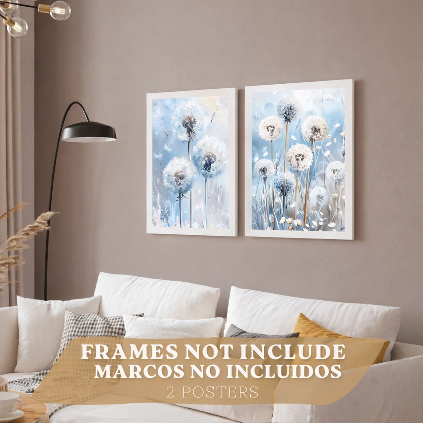 Set de 2 laminas decorativas Flores azules  Cuadros Salon modernos - Posters decorativos Azul Decoración Dormitorios.
