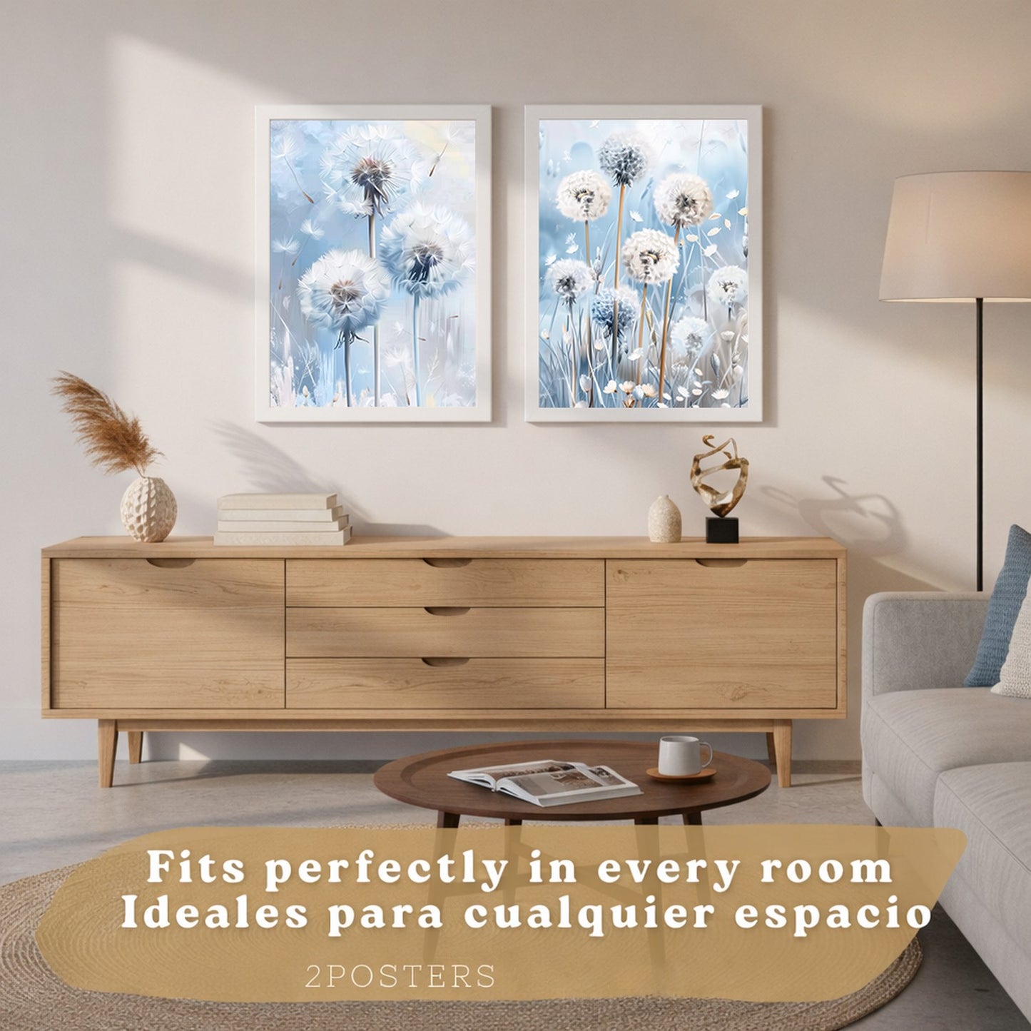 Set de 2 laminas decorativas Flores azules  Cuadros Salon modernos - Posters decorativos Azul Decoración Dormitorios.
