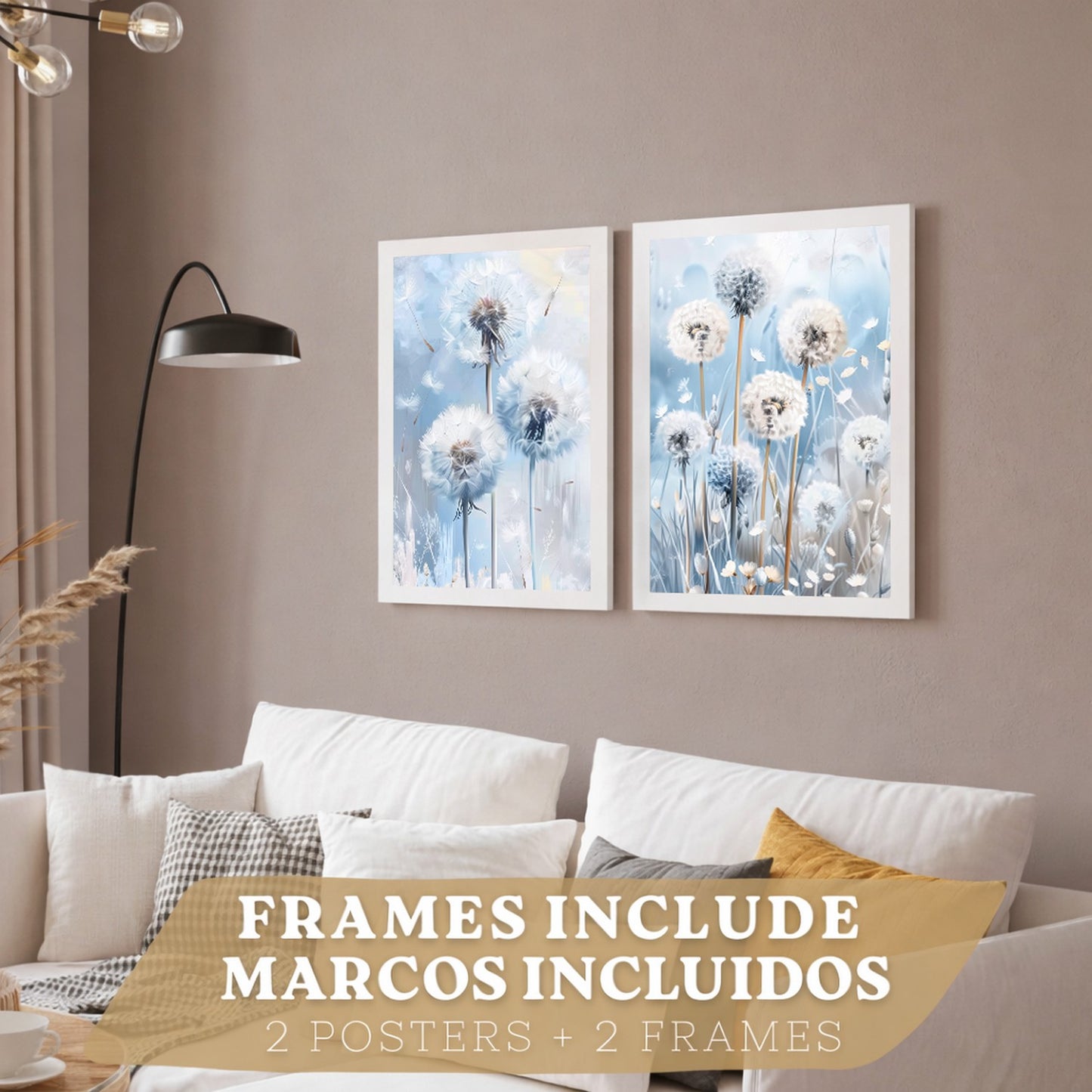 Set de 2 laminas decorativas Flores azules  Cuadros Salon modernos - Posters decorativos Azul Decoración Dormitorios.