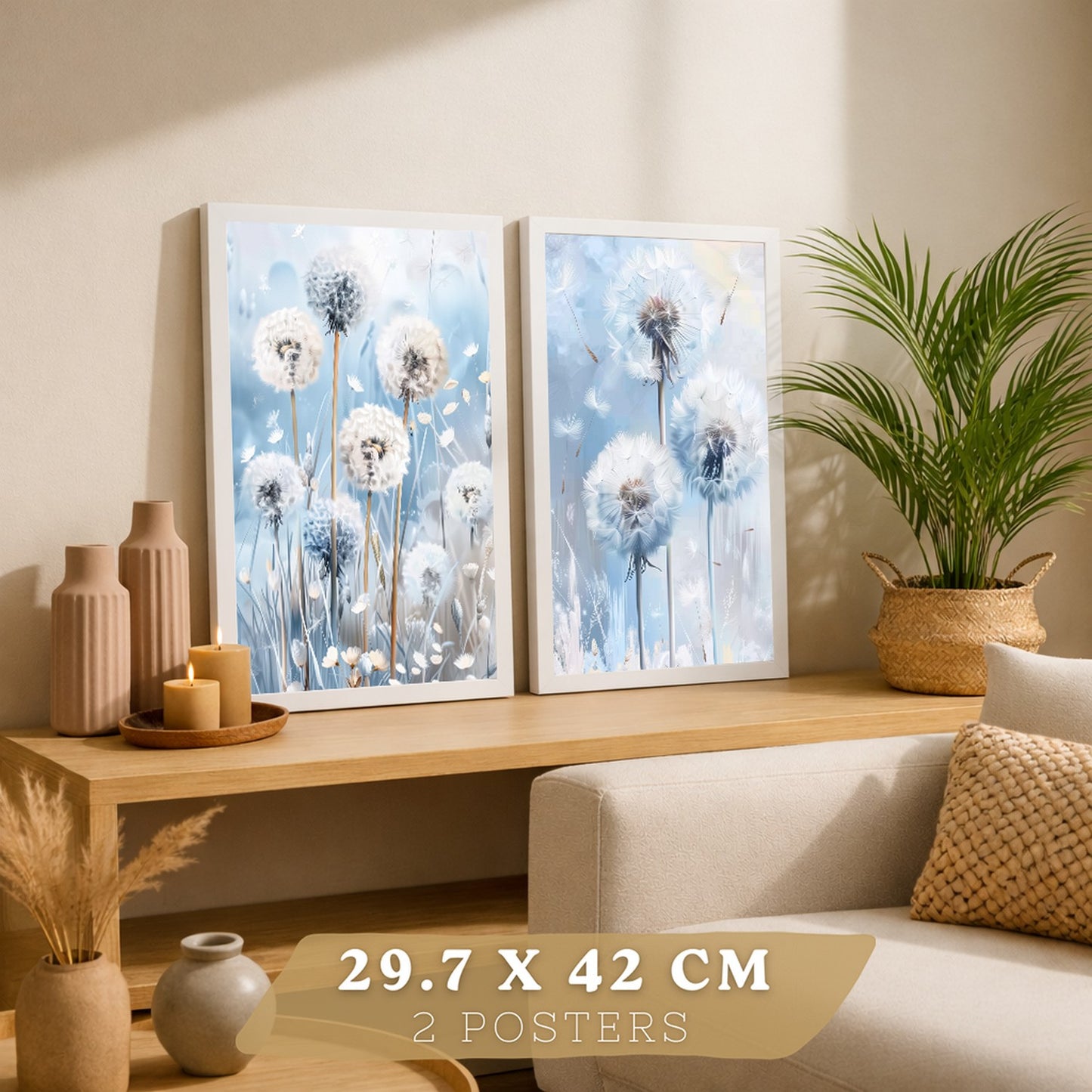 Set de 2 laminas decorativas Flores azules  Cuadros Salon modernos - Posters decorativos Azul Decoración Dormitorios.