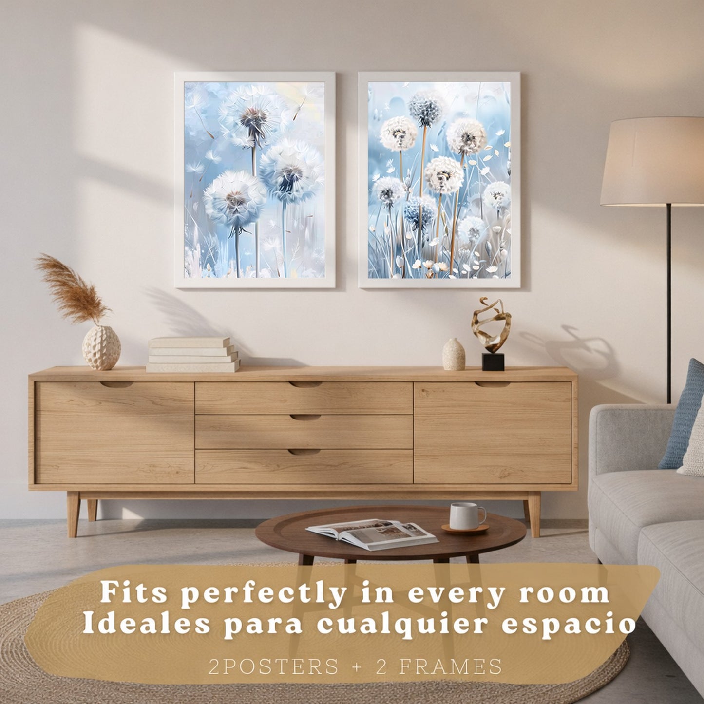 Set de 2 laminas decorativas Flores azules  Cuadros Salon modernos - Posters decorativos Azul Decoración Dormitorios.
