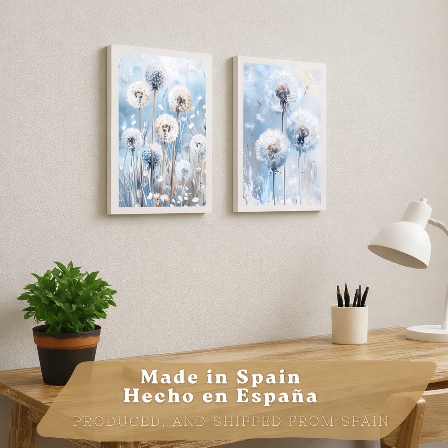 Set de 2 laminas decorativas Flores azules  Cuadros Salon modernos - Posters decorativos Azul Decoración Dormitorios.