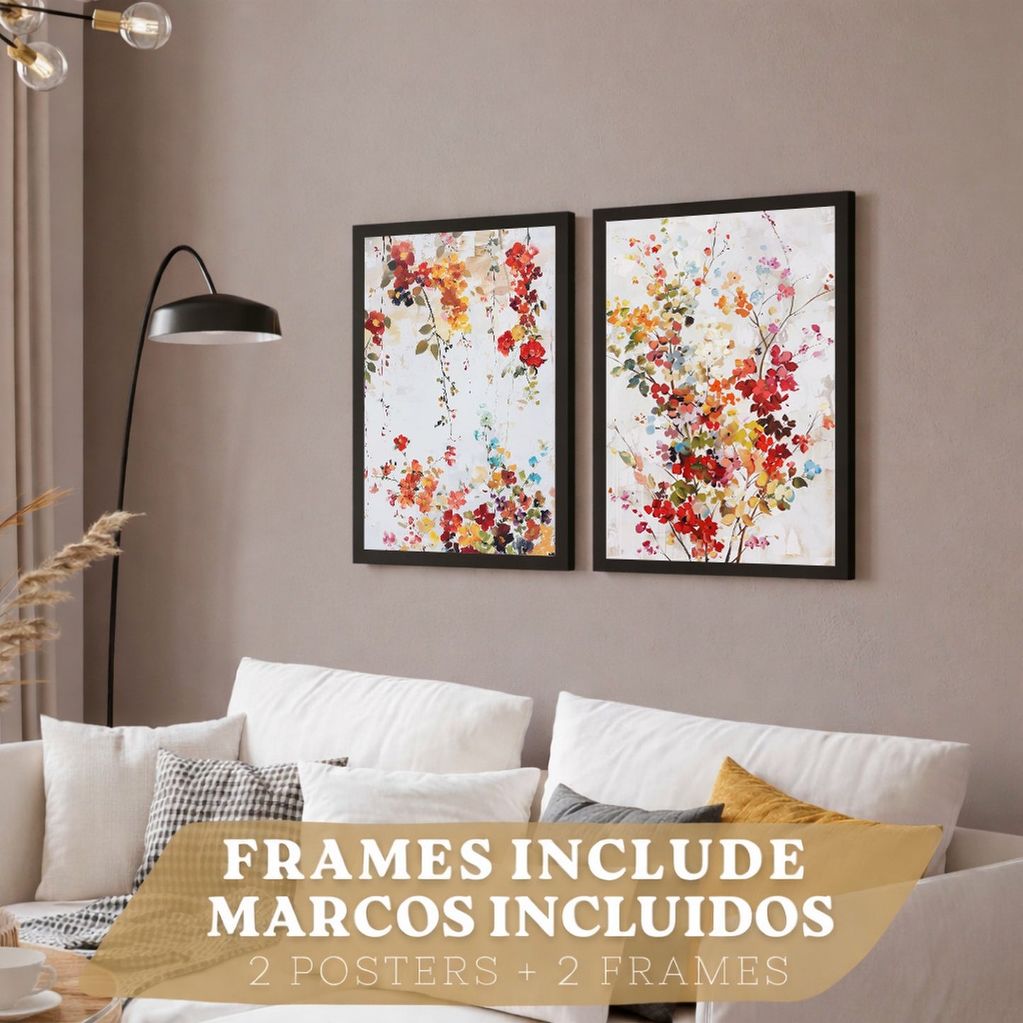 Juego de 2 laminas decorativas flores siilvestres. Cuadros Salon modernos - Posters decorativos Botanico campestre. Decoración Dormitorios.