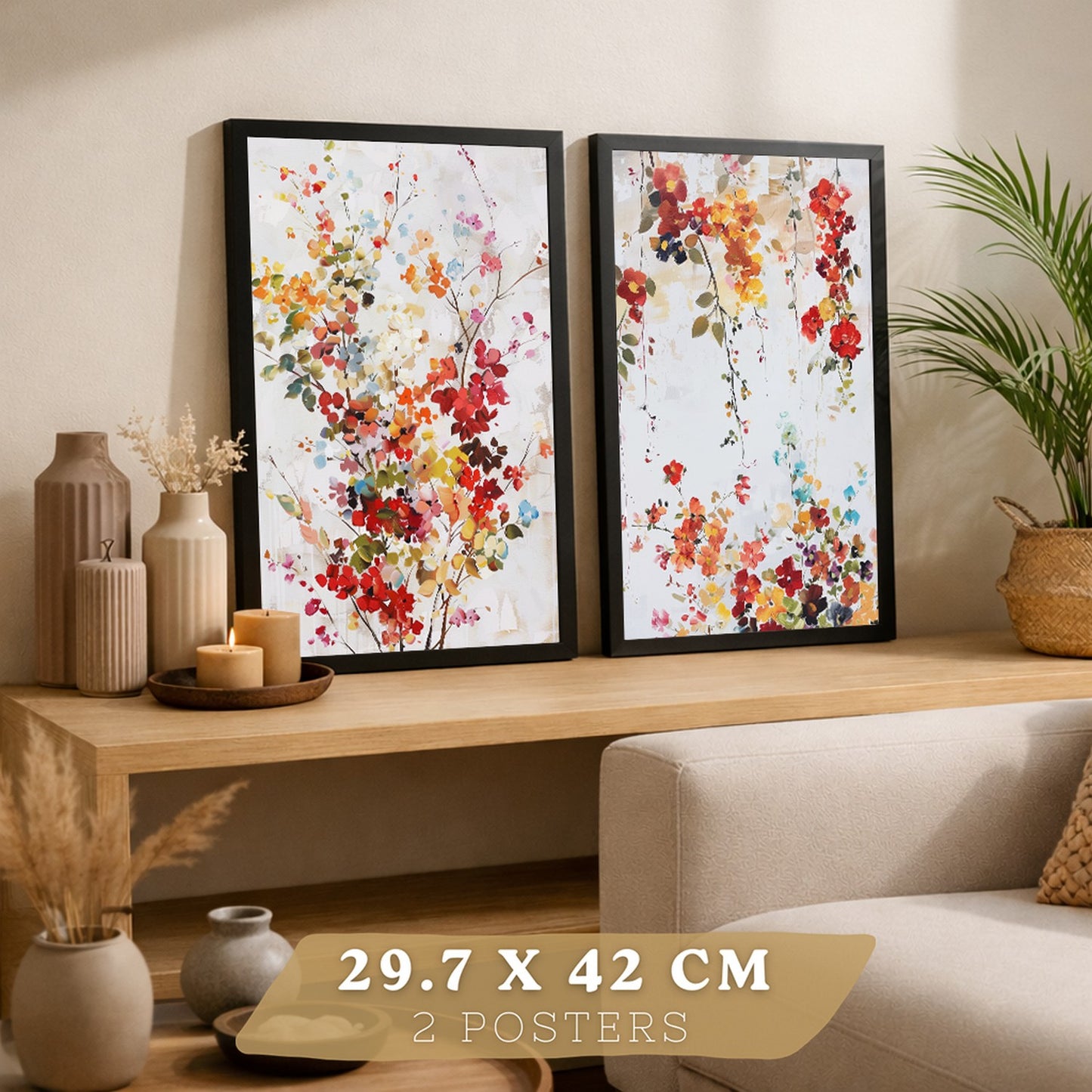 Juego de 2 laminas decorativas flores siilvestres. Cuadros Salon modernos - Posters decorativos Botanico campestre. Decoración Dormitorios.