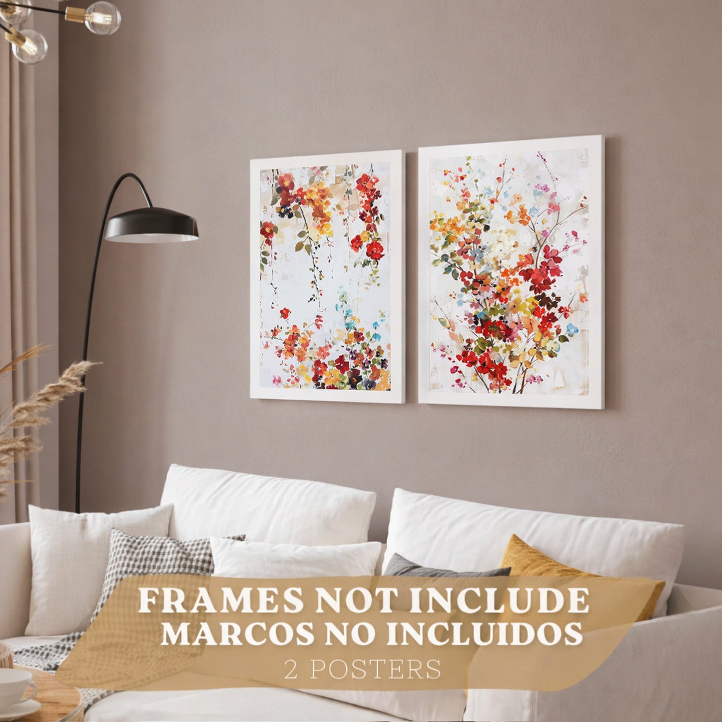 Juego de 2 laminas decorativas flores siilvestres. Cuadros Salon modernos - Posters decorativos Botanico campestre. Decoración Dormitorios.