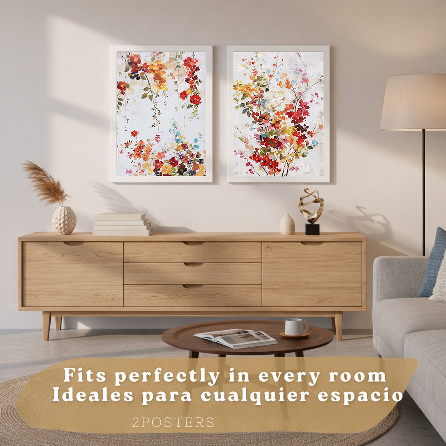 Juego de 2 laminas decorativas flores siilvestres. Cuadros Salon modernos - Posters decorativos Botanico campestre. Decoración Dormitorios.