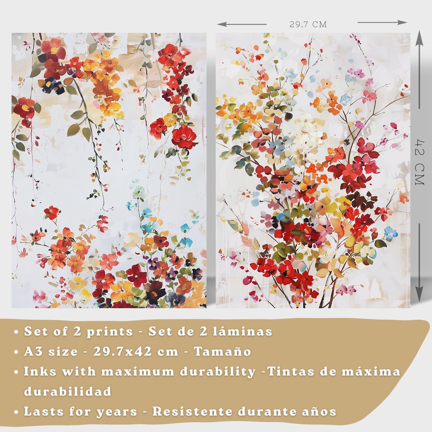 Juego de 2 laminas decorativas flores siilvestres. Cuadros Salon modernos - Posters decorativos Botanico campestre. Decoración Dormitorios.