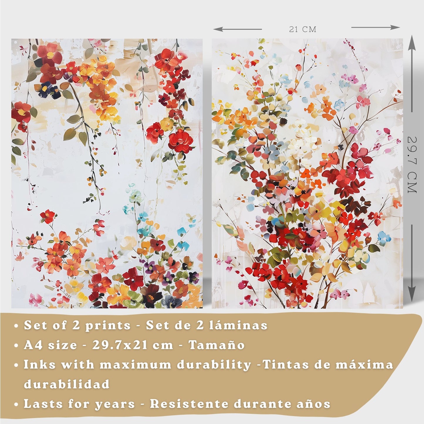 Juego de 2 laminas decorativas flores siilvestres. Cuadros Salon modernos - Posters decorativos Botanico campestre. Decoración Dormitorios.