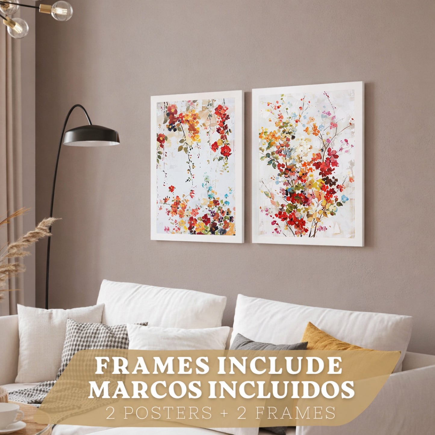 Juego de 2 laminas decorativas flores siilvestres. Cuadros Salon modernos - Posters decorativos Botanico campestre. Decoración Dormitorios.