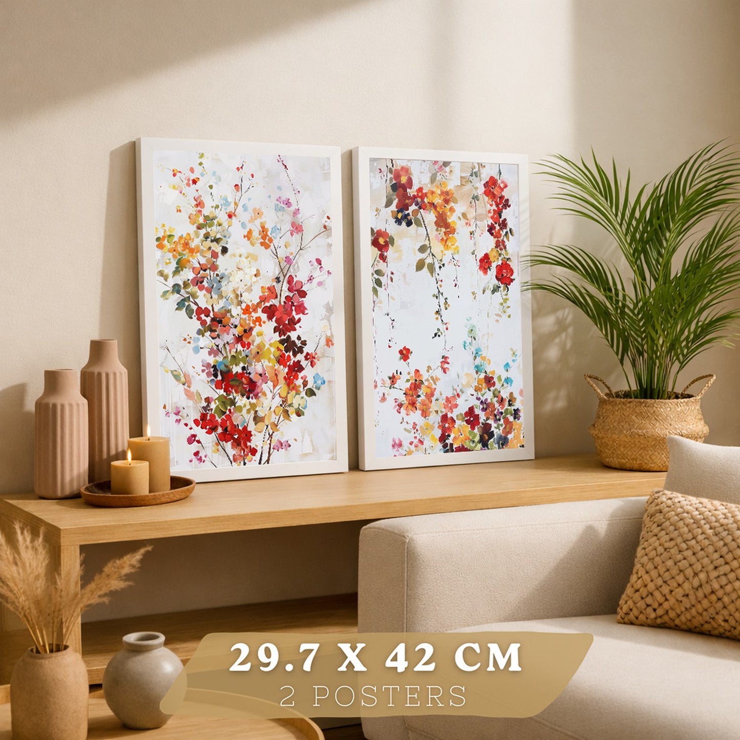Juego de 2 laminas decorativas flores siilvestres. Cuadros Salon modernos - Posters decorativos Botanico campestre. Decoración Dormitorios.