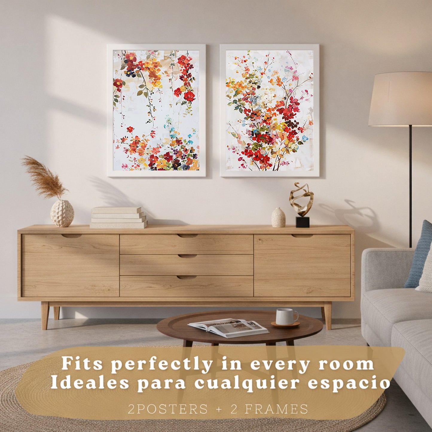 Juego de 2 laminas decorativas flores siilvestres. Cuadros Salon modernos - Posters decorativos Botanico campestre. Decoración Dormitorios.