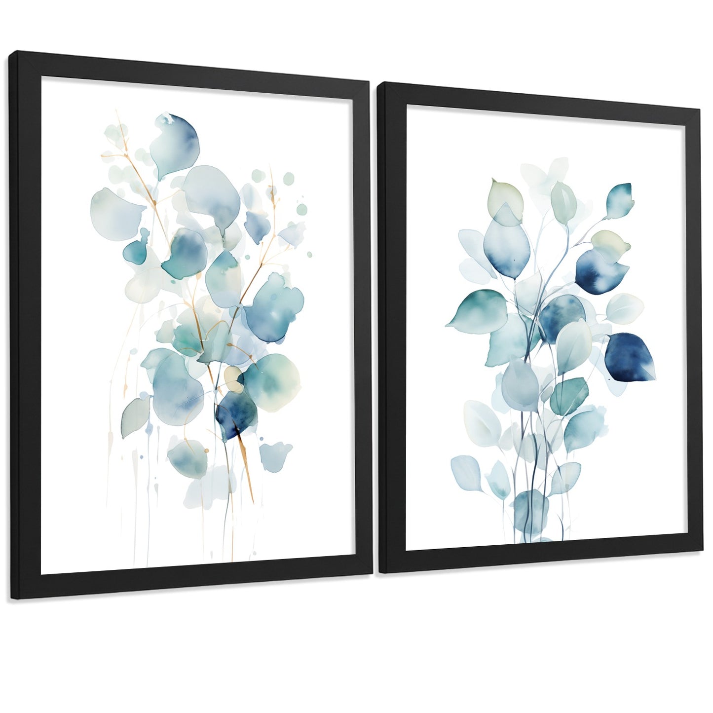 Juego de 2 laminas decorativas flores azules acuarela. Cuadros Salon modernos - Posters decorativos Botanico campestre. Decoración Dormitorios.
