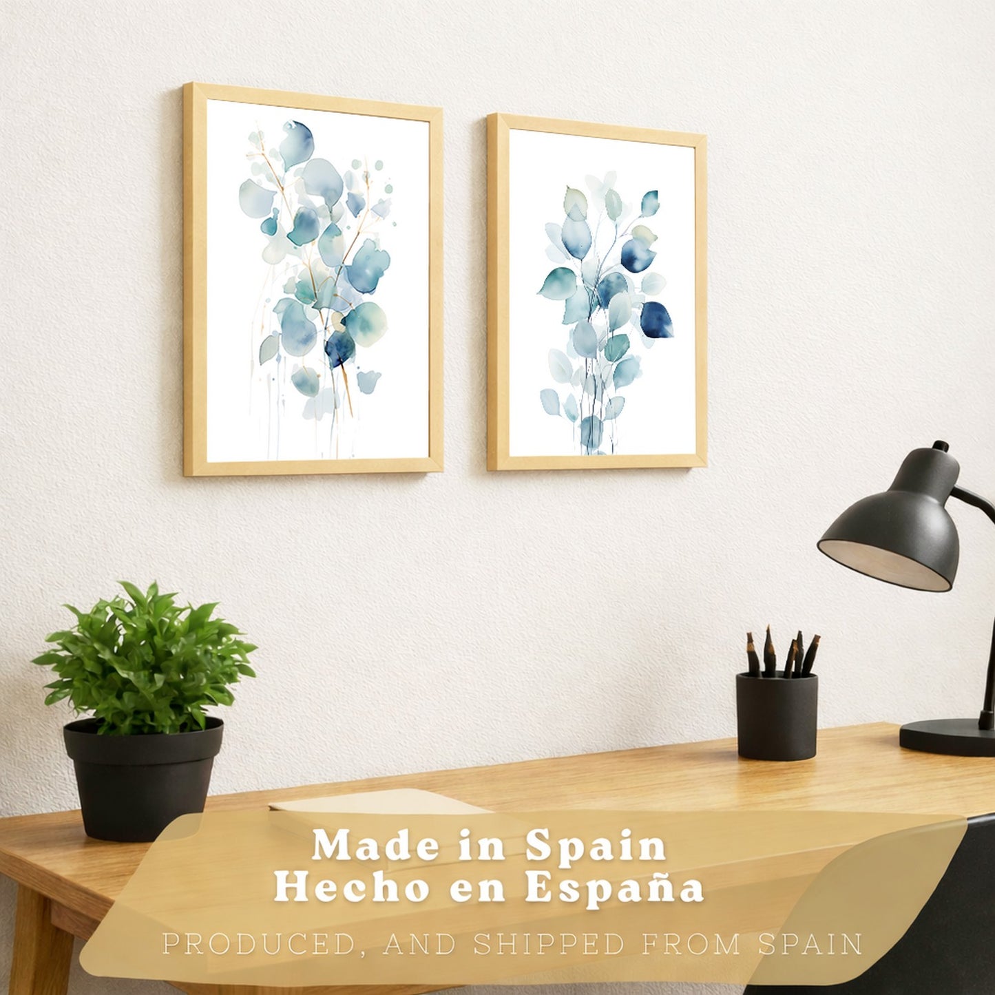 Juego de 2 laminas decorativas flores azules acuarela. Cuadros Salon modernos - Posters decorativos Botanico campestre. Decoración Dormitorios.