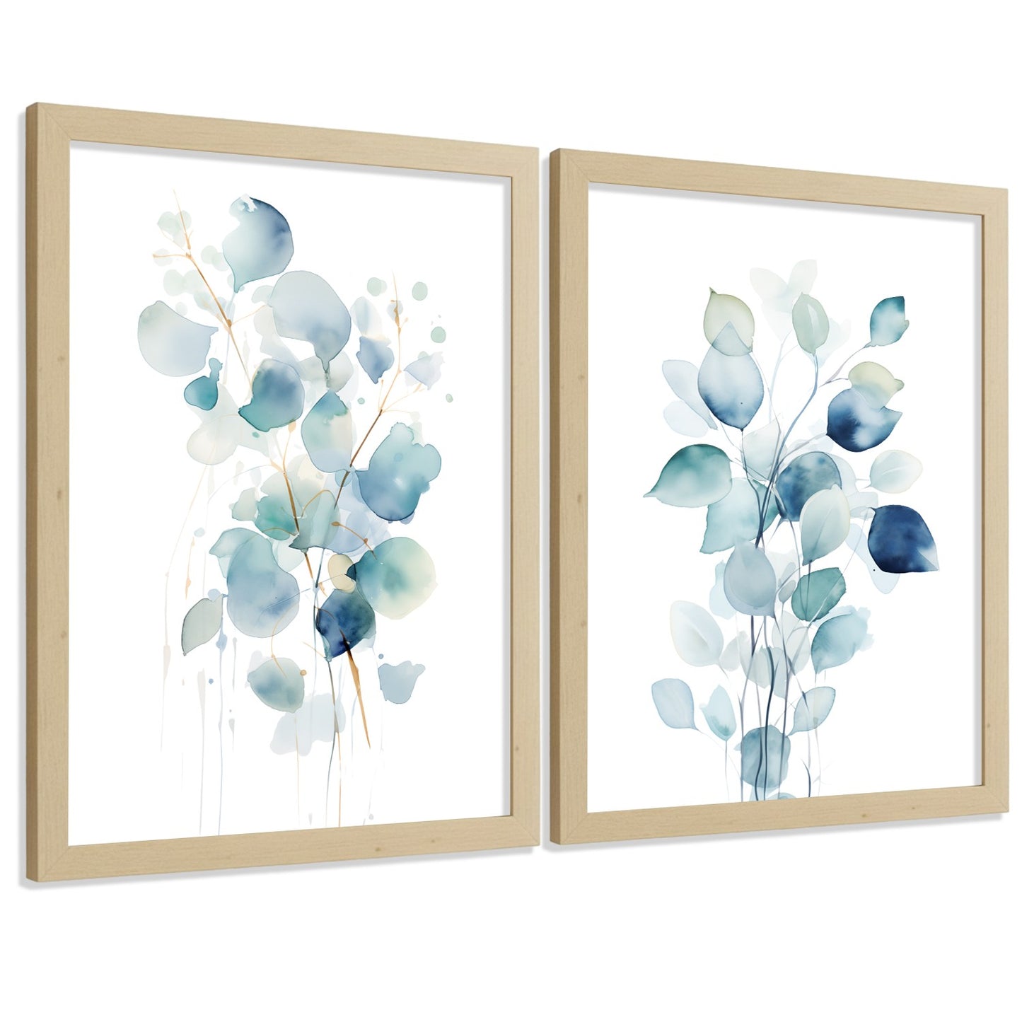 Juego de 2 laminas decorativas flores azules acuarela. Cuadros Salon modernos - Posters decorativos Botanico campestre. Decoración Dormitorios.