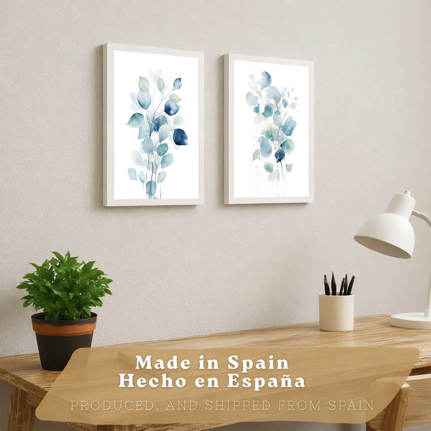 Juego de 2 laminas decorativas flores azules acuarela. Cuadros Salon modernos - Posters decorativos Botanico campestre. Decoración Dormitorios.