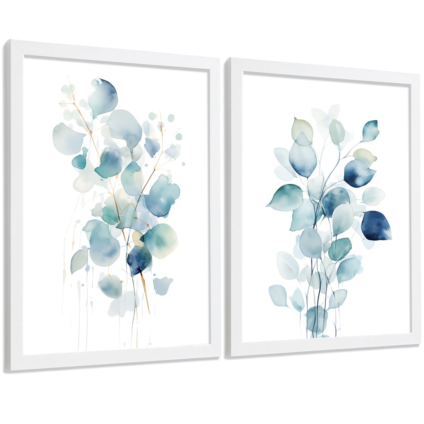 Juego de 2 laminas decorativas flores azules acuarela. Cuadros Salon modernos - Posters decorativos Botanico campestre. Decoración Dormitorios.