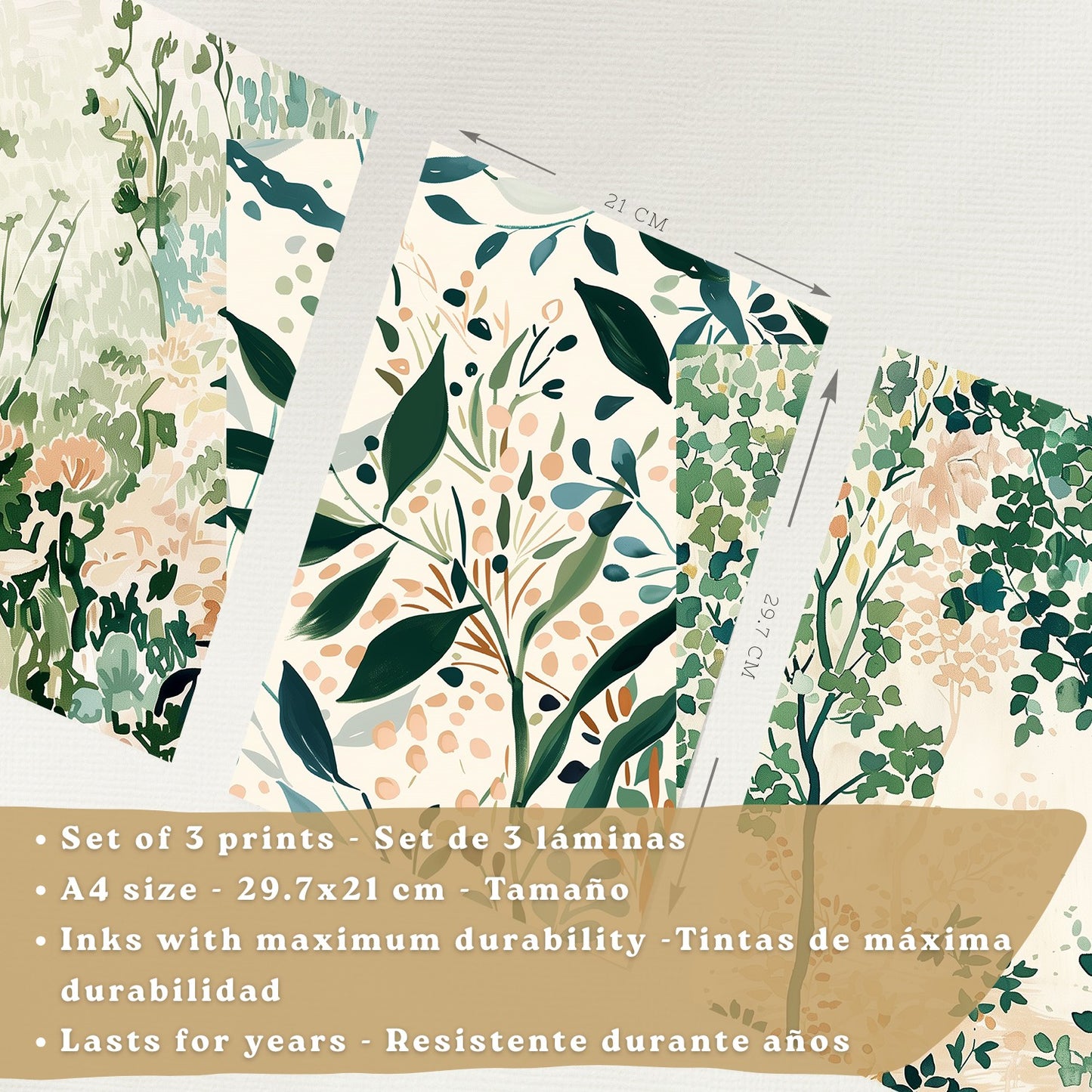 Juego de 3 laminas decorativas pared estilo floral. Cuadros Salon modernos - Posters decorativos tonos pastel. Arboles y paisaje Matisse. Decoración Dormitorios.