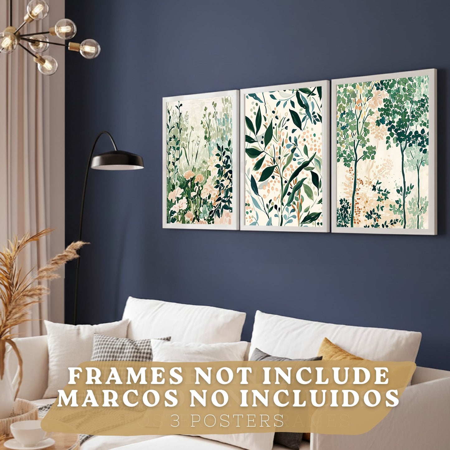Juego de 3 laminas decorativas pared estilo floral. Cuadros Salon modernos - Posters decorativos tonos pastel. Arboles y paisaje Matisse. Decoración Dormitorios.
