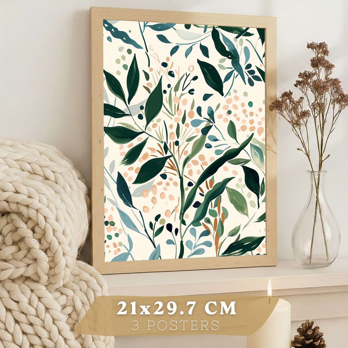 Juego de 3 laminas decorativas pared estilo floral. Cuadros Salon modernos - Posters decorativos tonos pastel. Arboles y paisaje Matisse. Decoración Dormitorios.