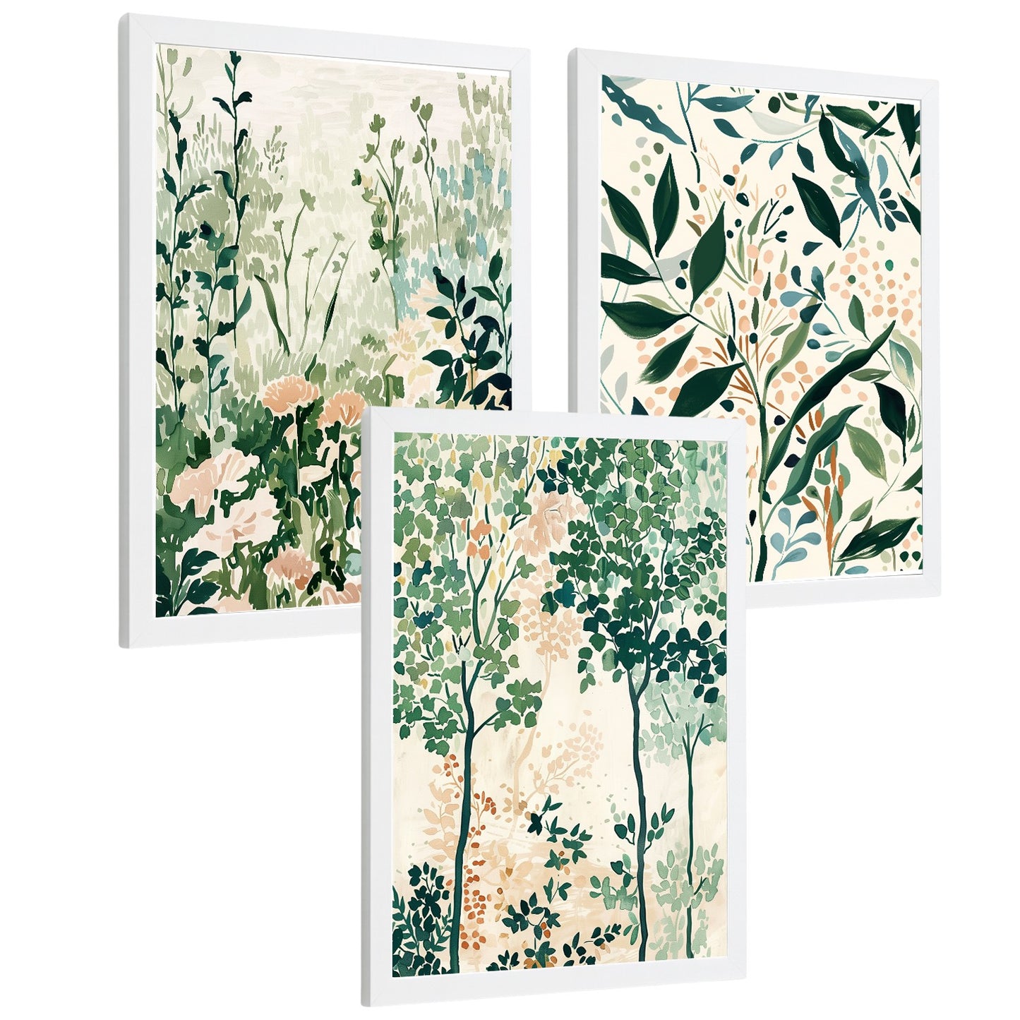 Juego de 3 laminas decorativas pared estilo floral. Cuadros Salon modernos - Posters decorativos tonos pastel. Arboles y paisaje Matisse. Decoración Dormitorios.