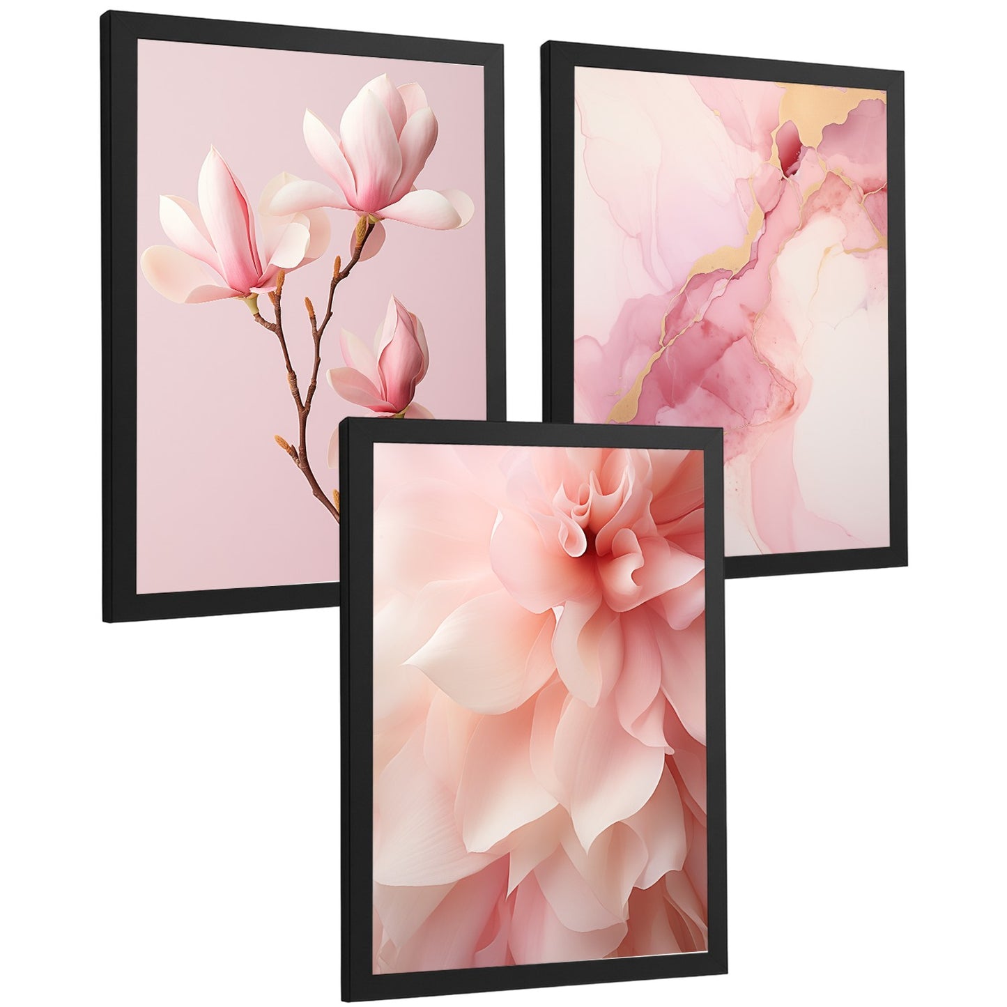 Set de 3 laminas decorativas pared flores rosas botanico Cuadros Salon modernos Orquidea marmol Posters decorativos rosas Decoración Dormitorios Sala de estar