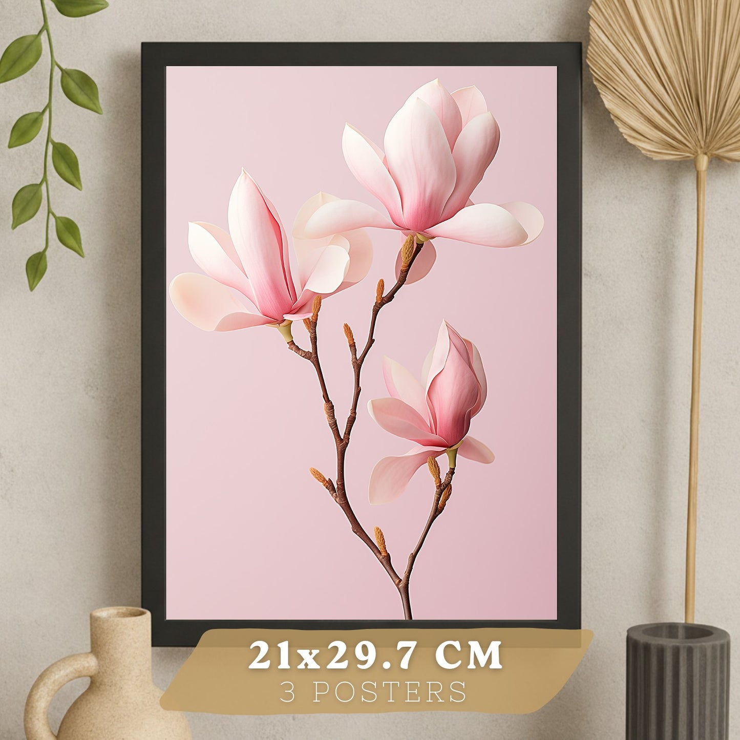 Set de 3 laminas decorativas pared flores rosas botanico Cuadros Salon modernos Orquidea marmol Posters decorativos rosas Decoración Dormitorios Sala de estar