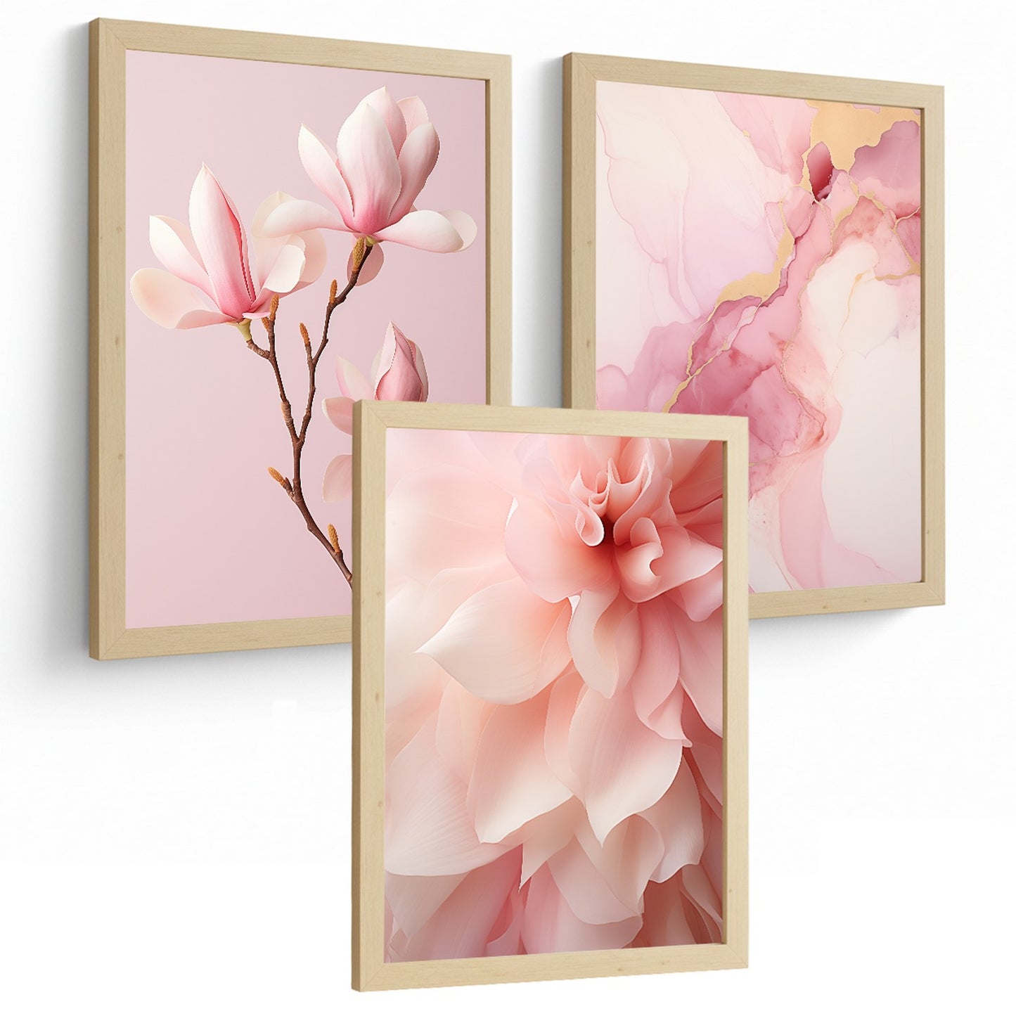 Set de 3 laminas decorativas pared flores rosas botanico Cuadros Salon modernos Orquidea marmol Posters decorativos rosas Decoración Dormitorios Sala de estar