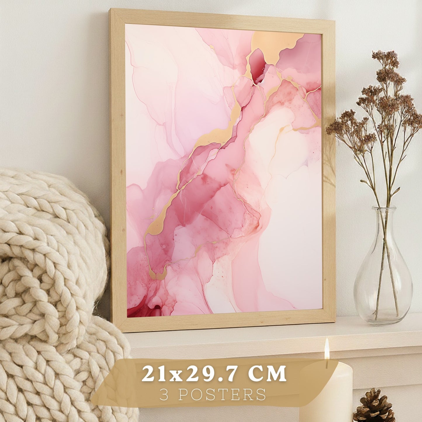 Set de 3 laminas decorativas pared flores rosas botanico Cuadros Salon modernos Orquidea marmol Posters decorativos rosas Decoración Dormitorios Sala de estar