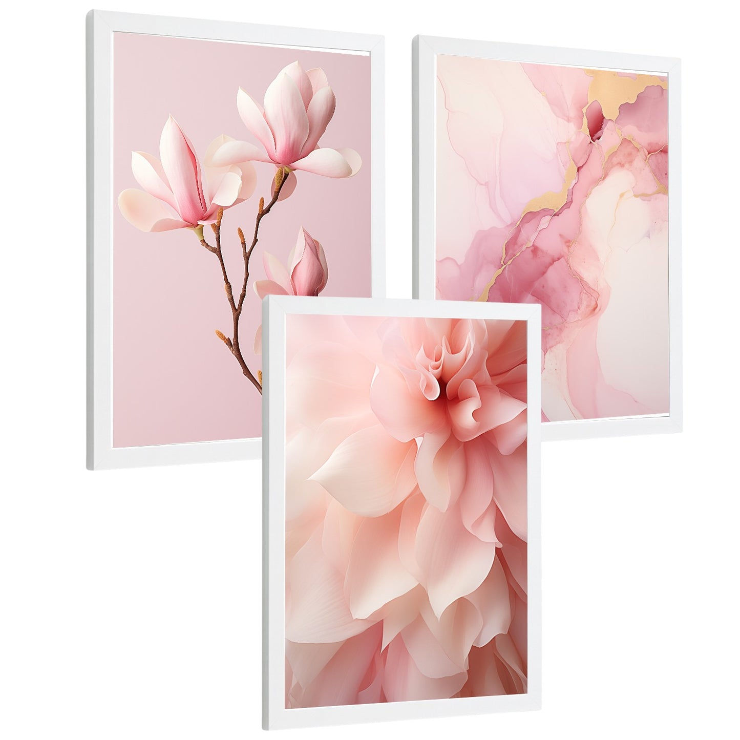 Set de 3 laminas decorativas pared flores rosas botanico Cuadros Salon modernos Orquidea marmol Posters decorativos rosas Decoración Dormitorios Sala de estar