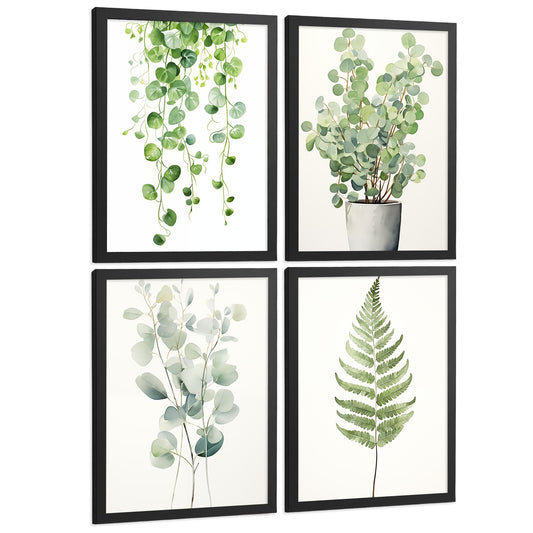 Set de 4 laminas Flores botanico Verde. Arte de Pared Botánico Boho Minimalista Posters florales para Dormitorio Sala de Estar Cocina
