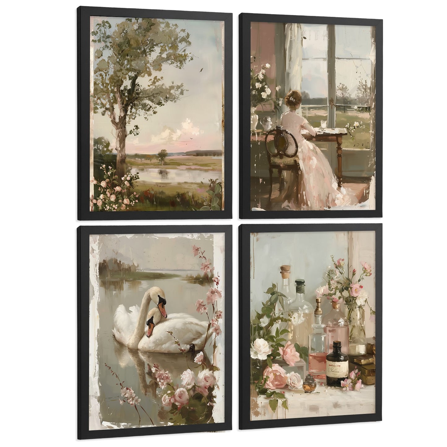 Set de 4 laminas decorativas pared Pintura Oleo Rosas Salon modernos Posters, cuadros decorativos Impresionistas. Matisse Decoración Dormitorios Sala de estar