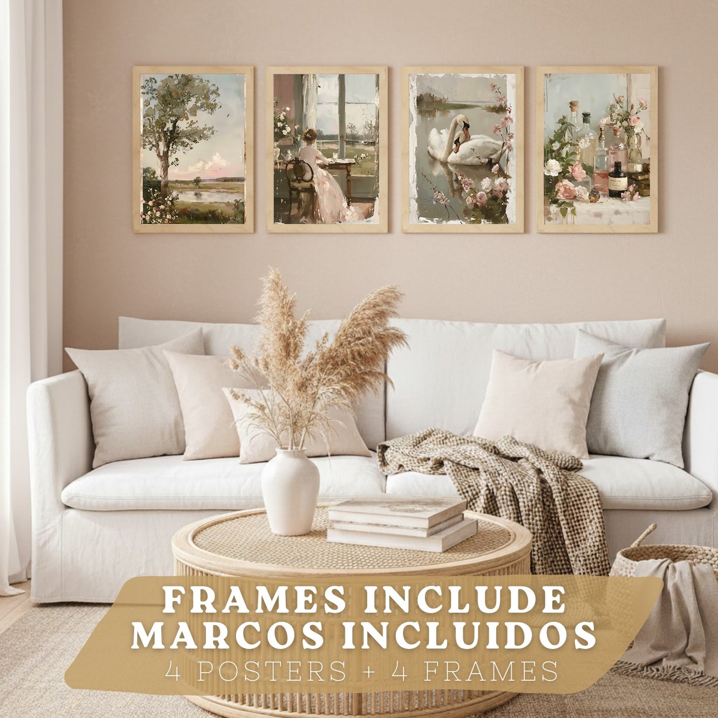 Set de 4 laminas decorativas pared Pintura Oleo Rosas Salon modernos Posters, cuadros decorativos Impresionistas. Matisse Decoración Dormitorios Sala de estar