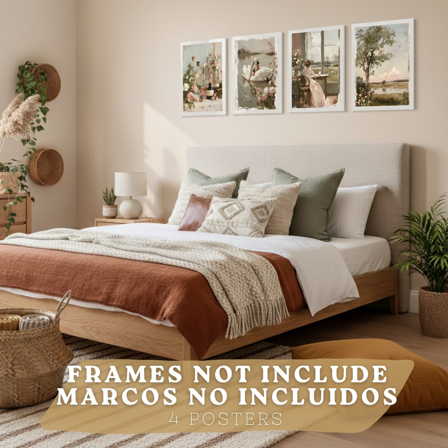 Set de 4 laminas decorativas pared Pintura Oleo Rosas Salon modernos Posters, cuadros decorativos Impresionistas. Matisse Decoración Dormitorios Sala de estar