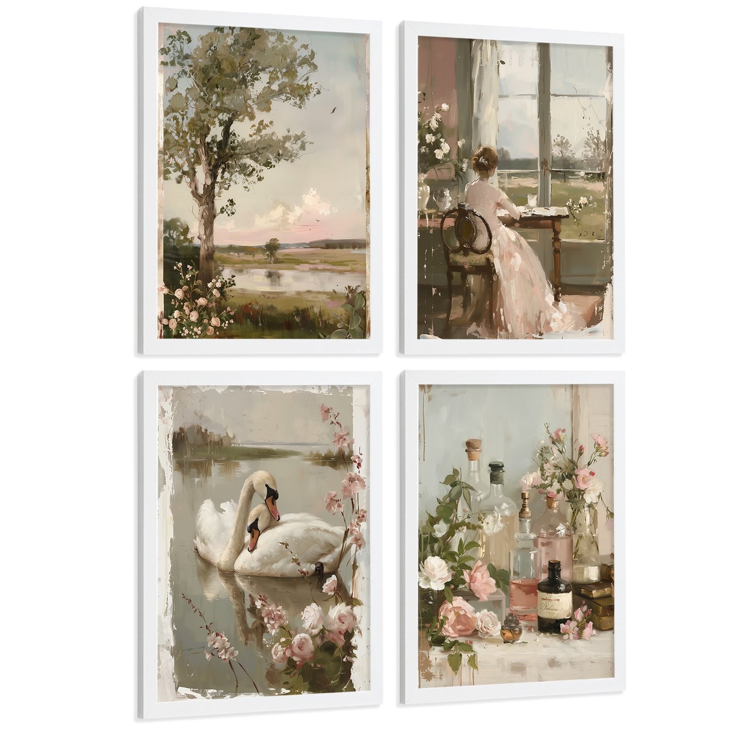 Set de 4 laminas decorativas pared Pintura Oleo Rosas Salon modernos Posters, cuadros decorativos Impresionistas. Matisse Decoración Dormitorios Sala de estar