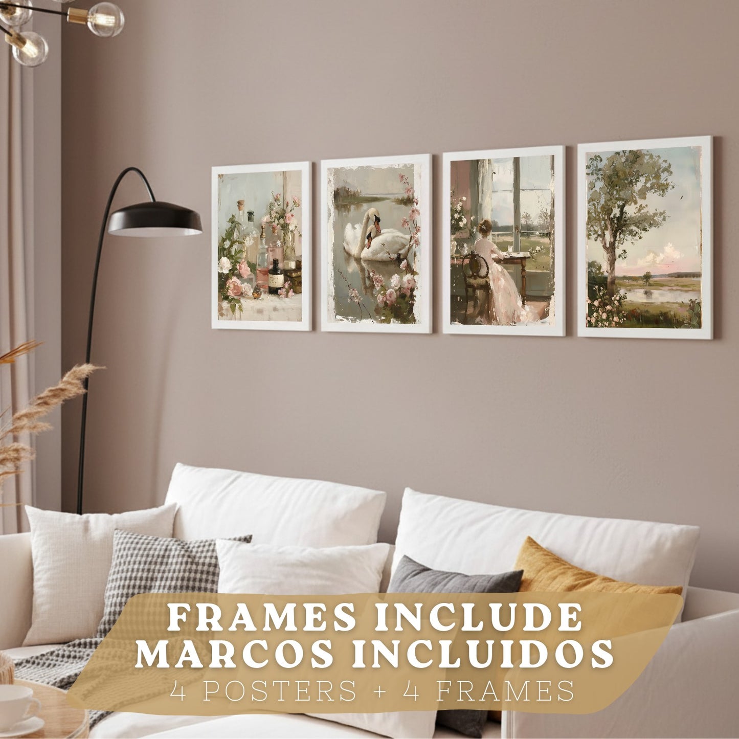 Set de 4 laminas decorativas pared Pintura Oleo Rosas Salon modernos Posters, cuadros decorativos Impresionistas. Matisse Decoración Dormitorios Sala de estar