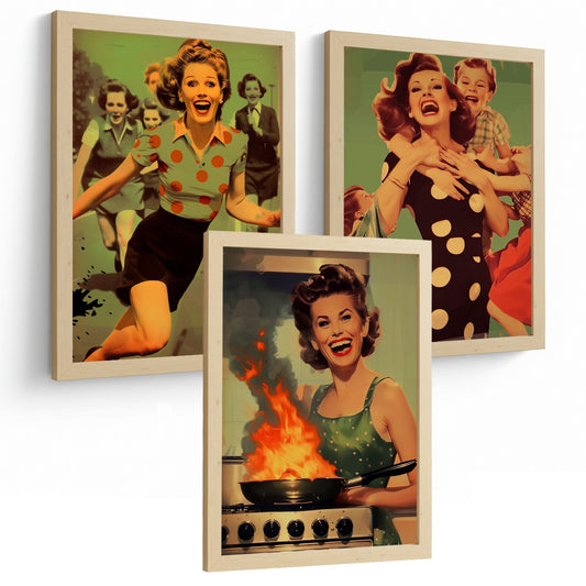 Set de 3 laminas decorativas pared estilo retro. Cuadros Salon modernos Mujer icono. Posters decorativos vintage. Pin up. Decoración Dormitorios.