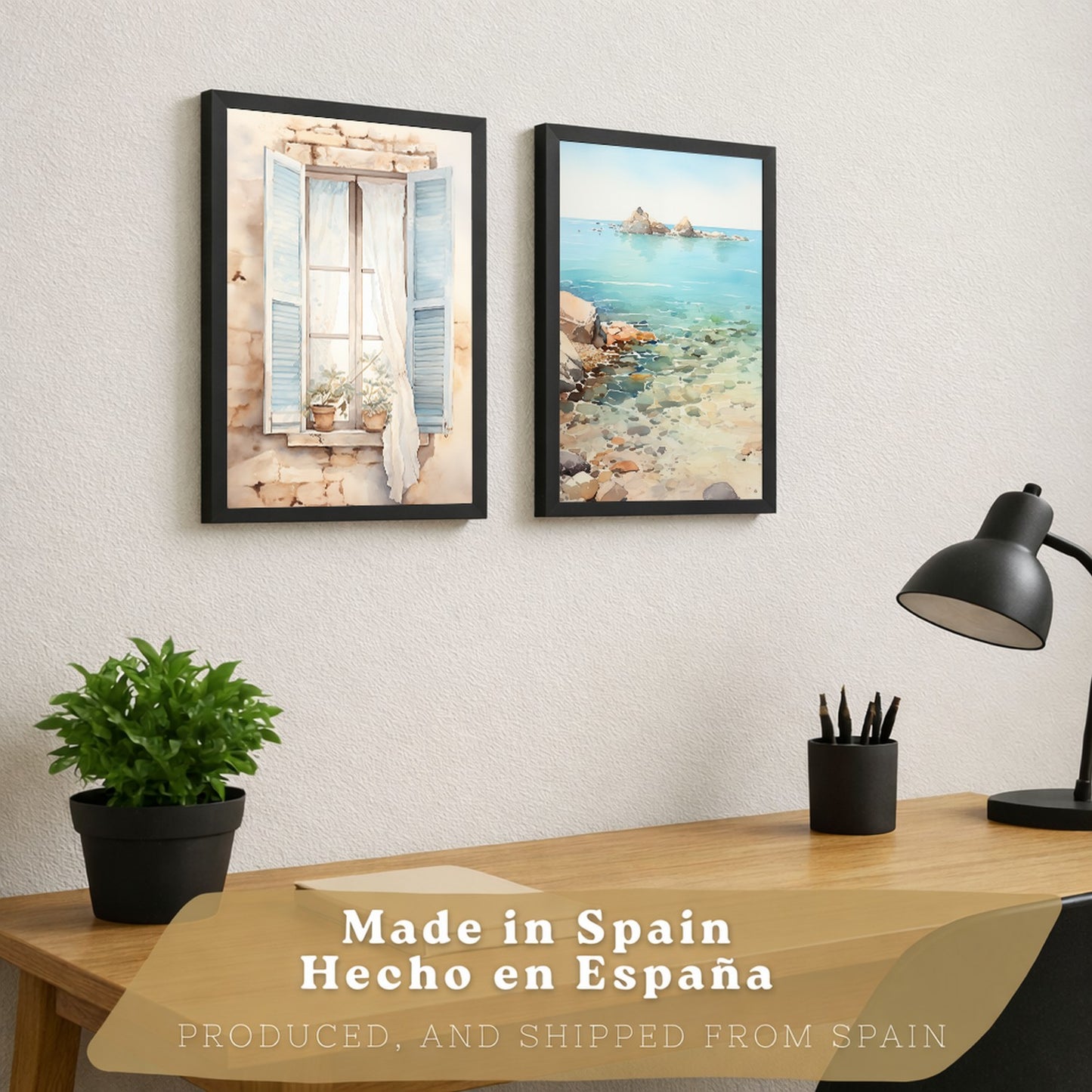 Set de 2 laminas decorativas pared Mar, relax Salon modernos - Posters, cuadros decorativos azules. Mediterraneo. Decoración Dormitorios.