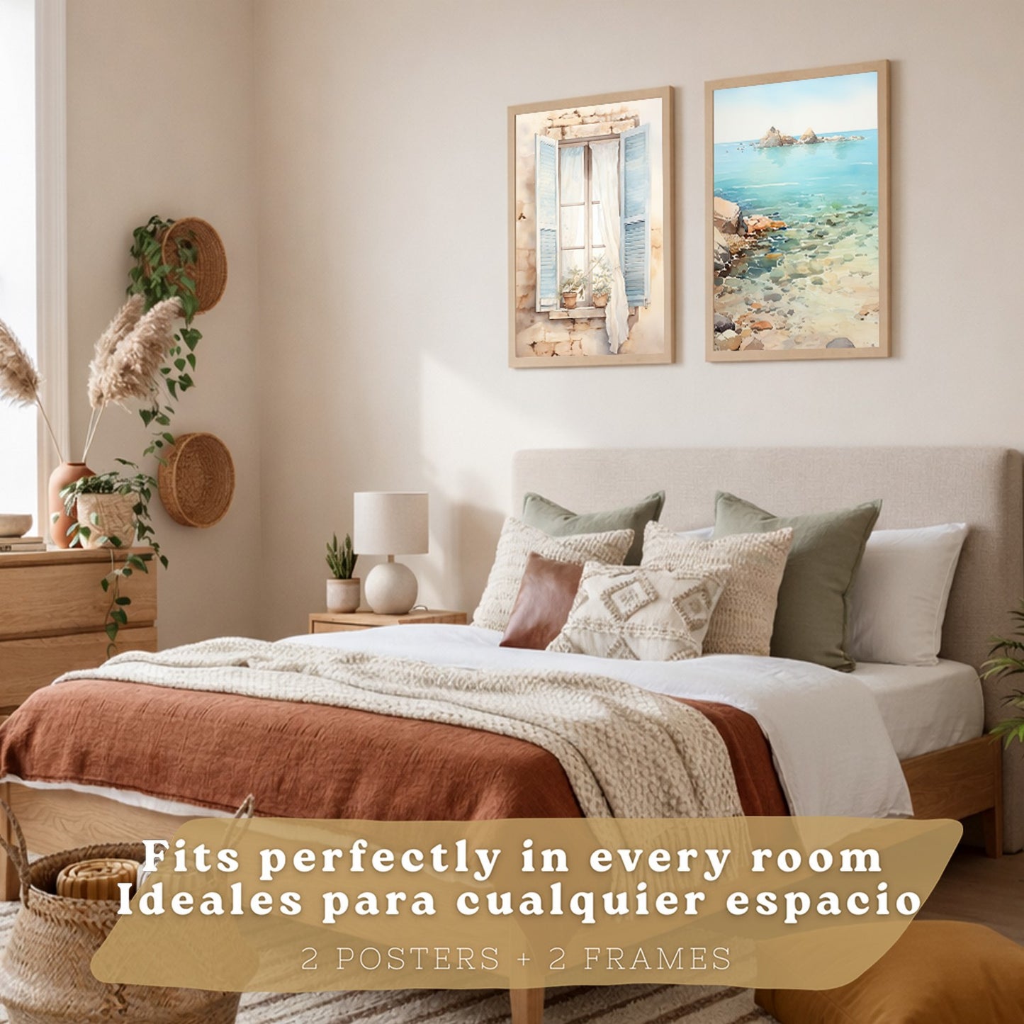 Set de 2 laminas decorativas pared Mar, relax Salon modernos - Posters, cuadros decorativos azules. Mediterraneo. Decoración Dormitorios.