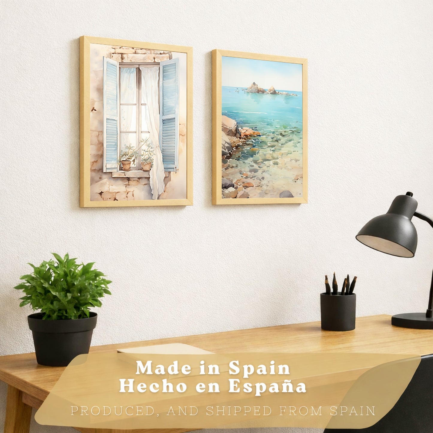 Set de 2 laminas decorativas pared Mar, relax Salon modernos - Posters, cuadros decorativos azules. Mediterraneo. Decoración Dormitorios.