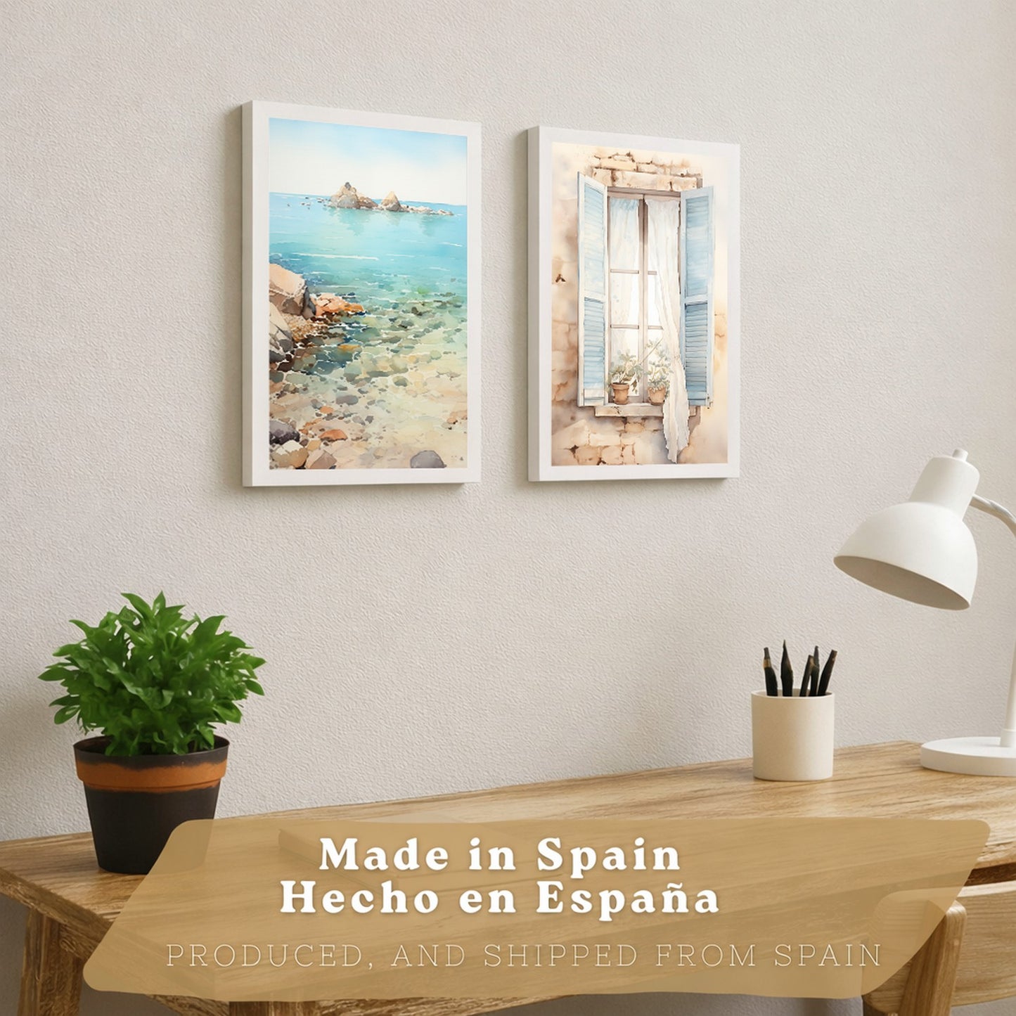 Set de 2 laminas decorativas pared Mar, relax Salon modernos - Posters, cuadros decorativos azules. Mediterraneo. Decoración Dormitorios.